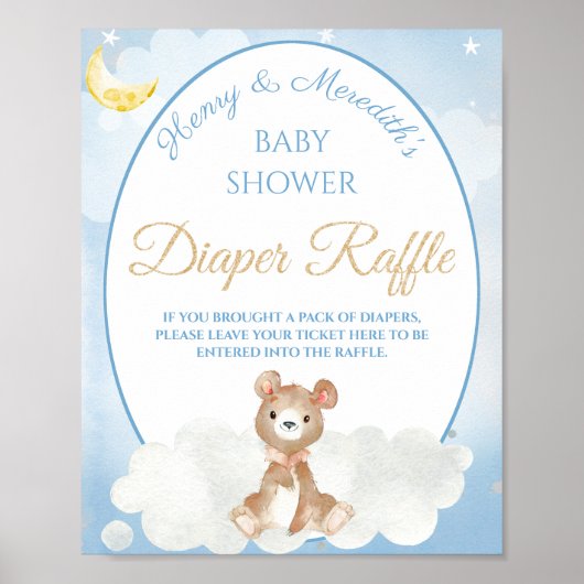 Poster Teddy Bear Boy's Baby shower Diaper Raffle (Devant)