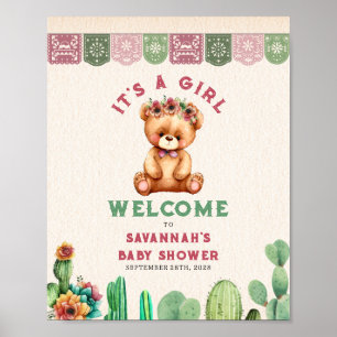 Poster Teddy Bear Cactus Fille Baby shower Fiesta