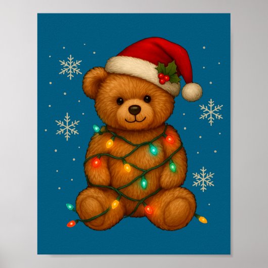 Poster Teddy Bear Christmas Tree Lights Santa Hat For Bea (Devant)