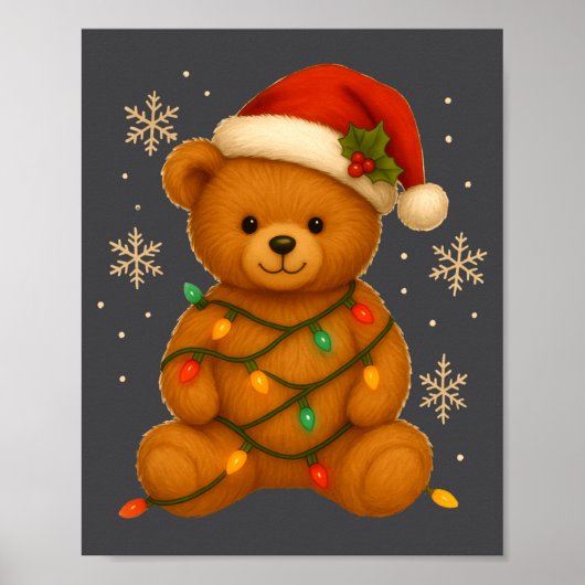 Poster Teddy Bear Christmas Tree Lights Santa Hat For Bea (Devant)