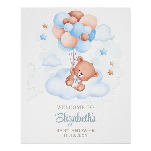 Poster Teddy Bear dans le Baby shower Sky (Devant)