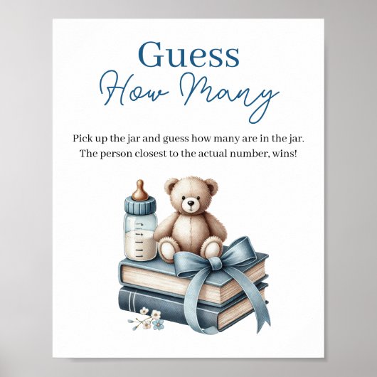 Poster Teddy Bear Devine Combien De Baby showers Jeu Sign (Devant)