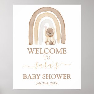 Poster Teddy Bear et Rainbow Baby shower Panneau de bienv