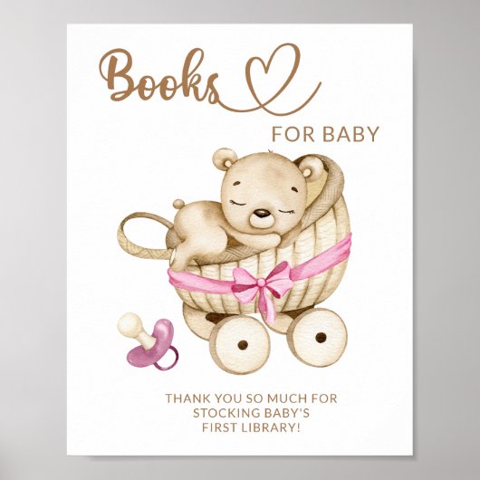 Poster Teddy Bear fille livres de baby shower pour bébé (Devant)