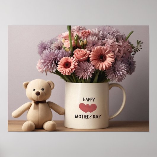 Poster Teddy Bear, Fleurs & Café Mug (Devant)
