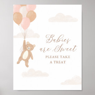 Poster Teddy Bear Girl Baby shower Baby are Sweet Sign