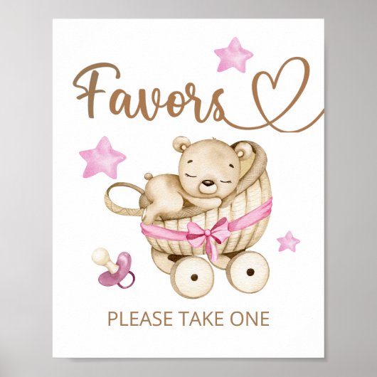 Poster "Teddy Bear Girl Baby shower Favore" (Devant)