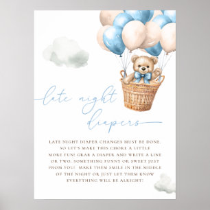 Poster Teddy Bear Hot Air Balloon Bleu tard la nuit Diapo