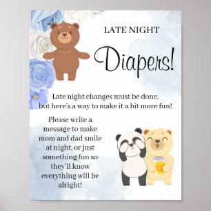 Poster Teddy Bear Late Night Diaper Baby shower signe de 