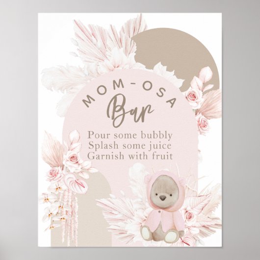 Poster Teddy Bear Moderne Boho Girl Baby shower bar (Devant)