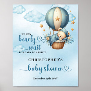Poster Teddy bear montgolfière Boy Baby shower bienvenue