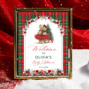 Poster Teddy Bear Noël Fille Baby shower Bienvenue