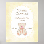 Poster Teddy Bear Personalized Birth Info Nursery (Devant)