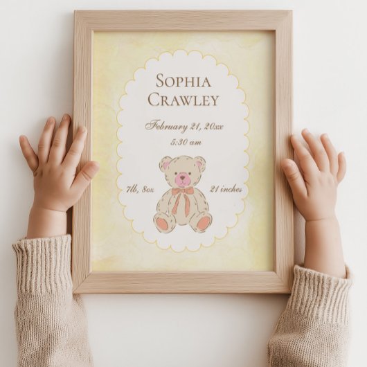Poster Teddy Bear Personalized Birth Info Nursery
