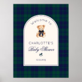 Poster Teddy bear Preppy Plaid Baby Shower Welcome (Devant)