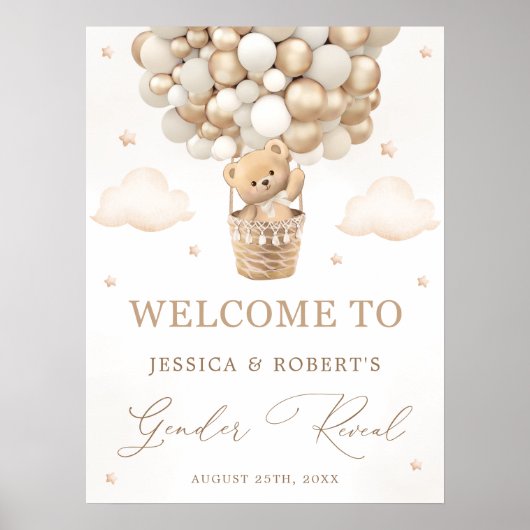 Poster Teddy Bear with Neutral Balloons Gender Reveal (Devant)