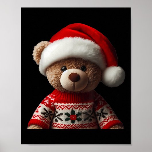 Poster Teddy Bear With Santa Hat Christmas Xmas Lover Kid (Devant)