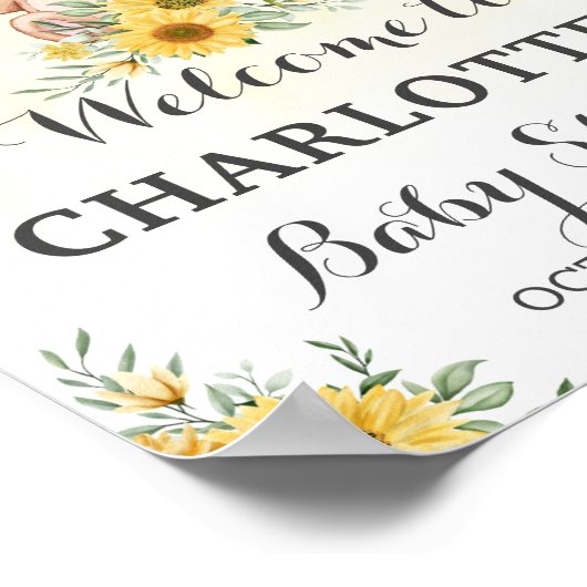 Poster Teddy Bearly Wait Sunflower Baby shower vert (Coin)