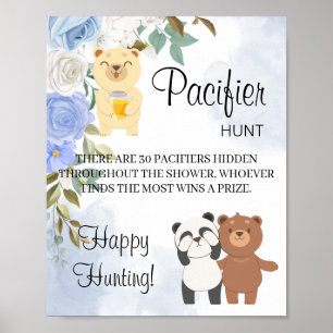 Poster Teddy Bears Pacifier Hunt Baby Shower Game Sign