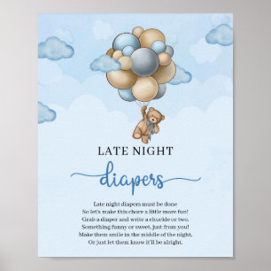 Poster Teddy ours ballon à air chaud Late Night Diapers j