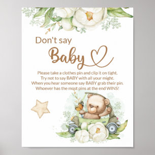 Poster Teddy ours bébé ours ne dit pas baby shower jeu po