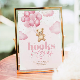 Poster Teddy ours rose ballons bébé fille Livres pour béb