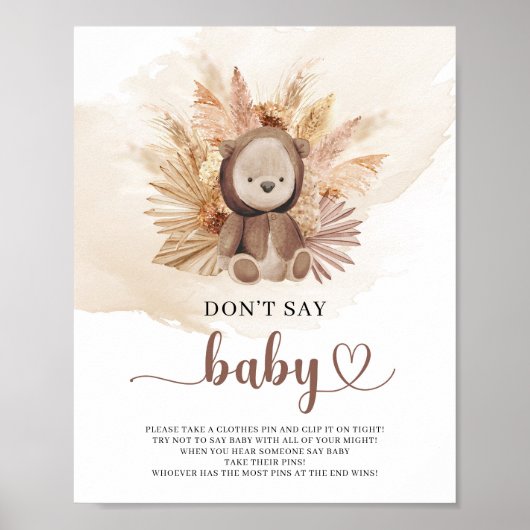 Poster Teddy ours sweatshirt pampas ne dit pas bébé jeu (Devant)