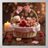 Poster Teddy Rose Basket Romantic Valentine Wall (Devant)