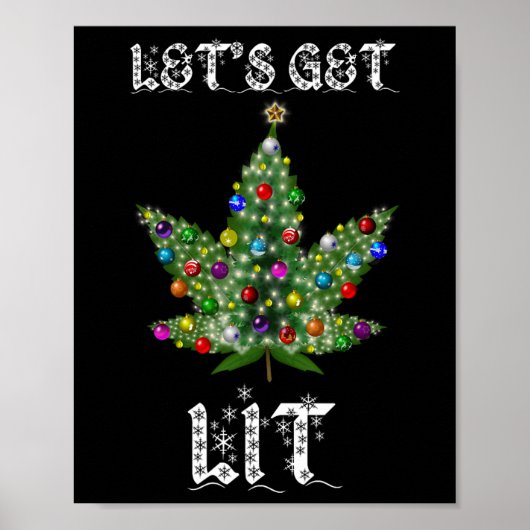 Poster Tee Cadeau Thc Pot Feuille Weed Arbre De Noël (Devant)