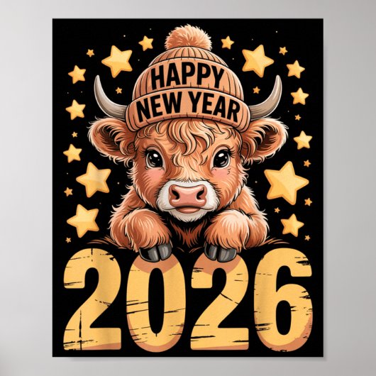 Poster Tee drôle de vache des Highlands joyeuse année 202 (Devant)