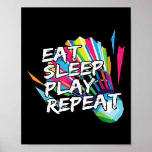 Poster Tee drôle Manger Dormir Jouer Répéter Cadeau Joueu