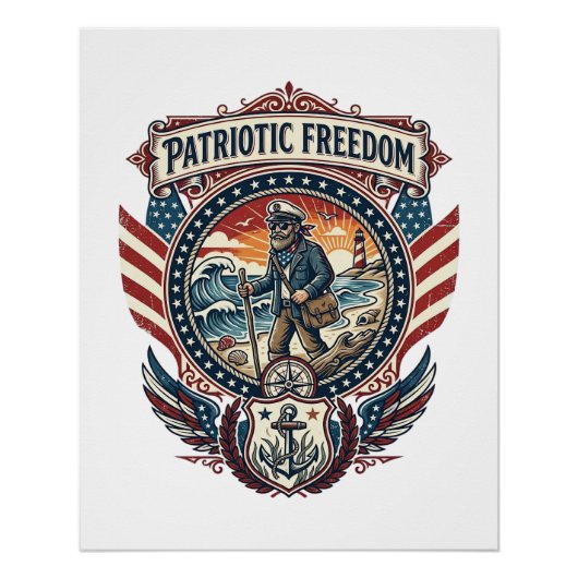 Poster Tee-shirt graphique vectoriel Patriotic Beachcombe (Devant)