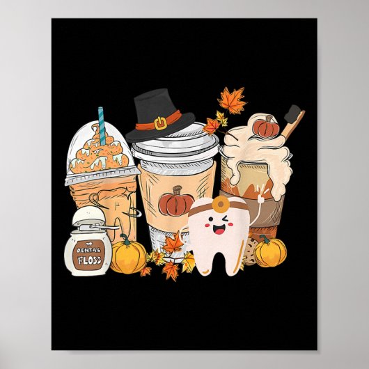 Poster Teeth Coffee Fall Dental Pumpkin Latte Dentist Tha (Devant)