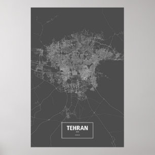 Poster Téhéran, Iran (blanc sur noir)