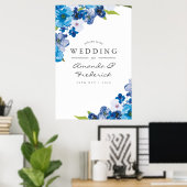Poster teintes bleu Floral Mariage Accueil (Bureau à domicile)
