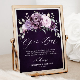 Poster Teintes de Dusty violet Mariage Open Bar Sign