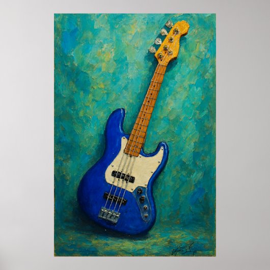 Poster Teintes de sarcelle Basse - Guitare électrique abs (Devant)