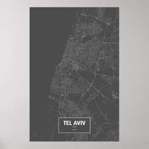 Poster Tel Aviv, Israël (blanc sur le noir)