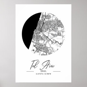 Poster Tel Aviv - Israël Carte de la ville d'Eau Noire