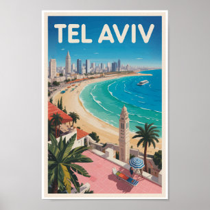 Poster Tel Aviv Israël Illustration Voyage Art Rétro