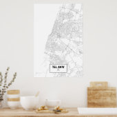 Poster Tel Aviv, Israël (noir sur blanc) (Cuisine)