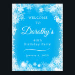 Poster Téléchargeable 40th Birthday Snowflake Blue Welcom<br><div class="desc">Donnez le ton pour votre fête de 40e anniversaire avec cette halte de démonstration pour Affiches de bienvenue de snowflake Winter Wonderland. Pour votre commodité, cette affiche peut être téléchargée ainsi que commandée sur papier. Le texte blanc sur le joli arrière - plan bleu est vraiment pop et la bordure...</div>