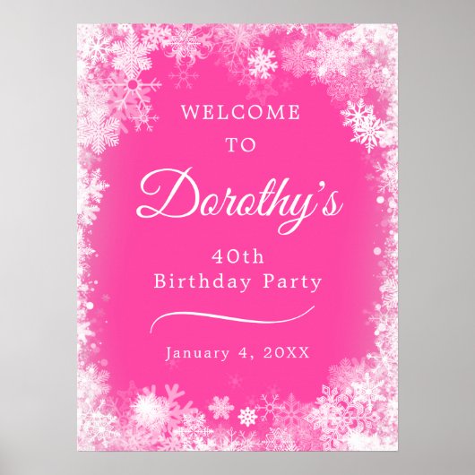Poster Téléchargeable 40th Birthday Snowflake Pink Welcom (Devant)
