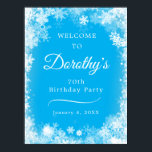Poster Téléchargeable 70th Birthday Snowflake Blue Welcom<br><div class="desc">Donnez le ton pour votre 70e anniversaire avec ce coupe-feu d'Affiche de bienvenue Winter Wonderland Snowflake. Pour votre commodité, cette affiche peut être téléchargée ainsi que commandée sur papier. Le texte blanc sur le joli arrière - plan bleu est vraiment pop et la bordure blanche de flocon de neige le...</div>