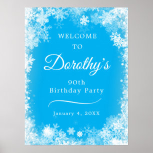 Poster Téléchargeable 90th Birthday Snowflake Blue Welcom