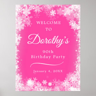 Poster Téléchargeable 90th Birthday Snowflake Pink Welcom