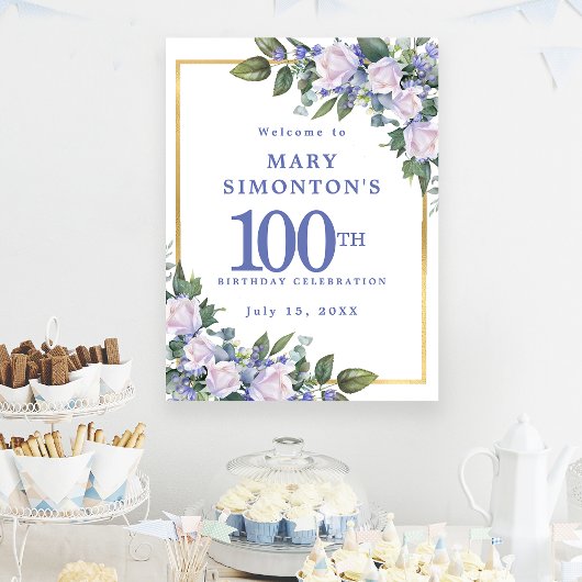 Poster Téléchargeable Blue White Floral 100e anniversaire