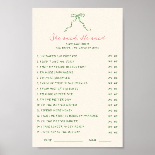 Poster Téléchargeable manuscrit Elle a dit Il a dit Game (Devant)