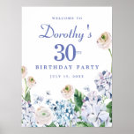 Poster Téléchargement numérique Hydrangea 30th Birthday W<br><div class="desc">Vous pouvez télécharger ce panneau d'accueil fleuri d'été immédiatement. Les hydrangées bleues et violettes douces se mélangent à des roses sauvages blancs et roses. Le nom du célébrant d'anniversaire est écrit dans une police de caractères facile à lire. l'année et la date d'anniversaire suivent une police de caractères serif traditionnelle...</div>