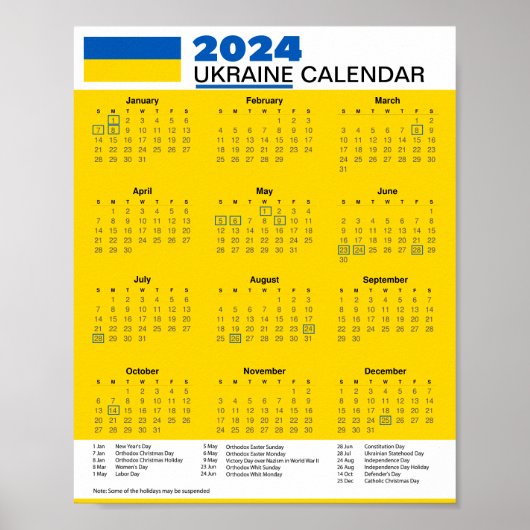 Poster Télécharger Calendrier Ukraine 2024 $5.95 PDF ou (Devant)